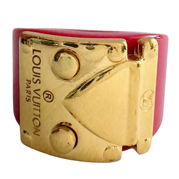 Louis Vuitton LockMe Fuchsia Resin Gold Tone Ring - Picture 2 of 11